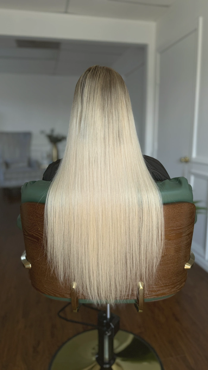 Blonde, added length, sleek finish Micro K-Tip result