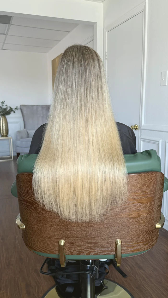 Platinum blonde, sleek finish Micro K-Tip result