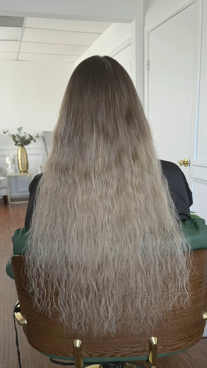 Ash blonde, long waves Micro K-Tip result